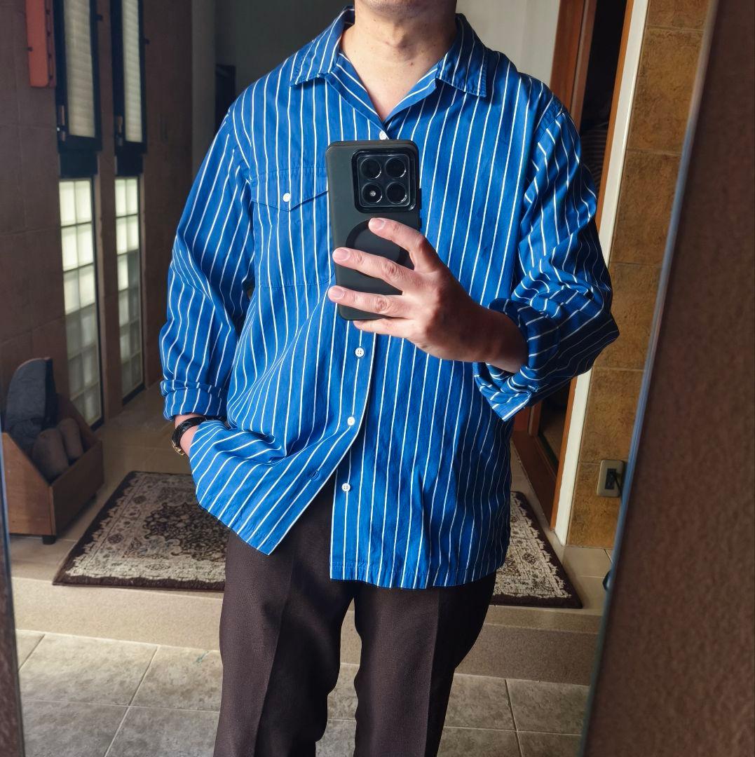 Ralph Lauren　オープンカラーシャツ　ストライプ　開襟　ブルー　L