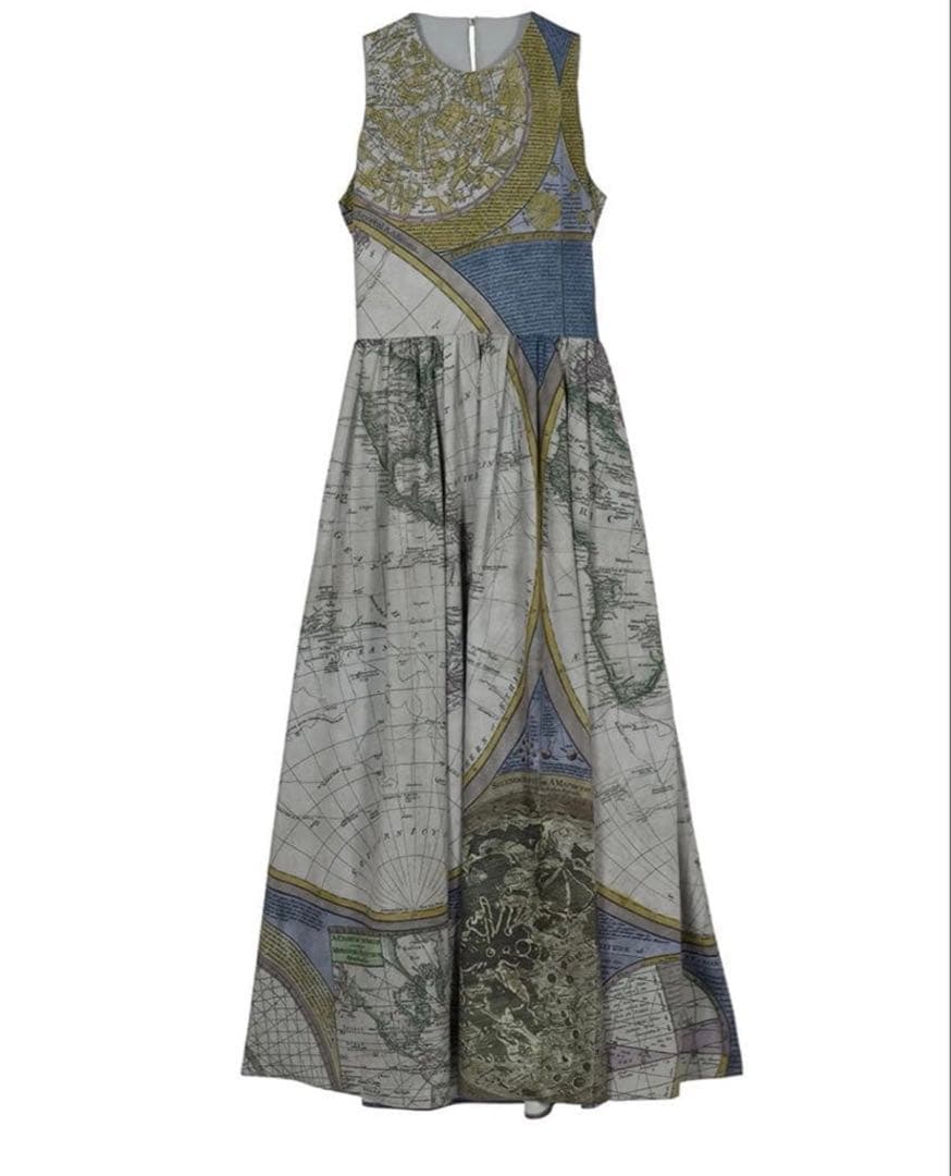 CARTOGRAPHIC PATTERN DRESS ブルーM