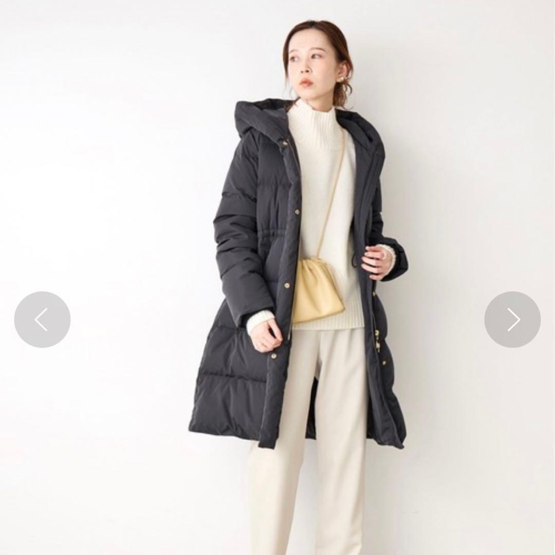 【美品】 IENAイエナ ダウンショールフードコート　ブラック　38 黒