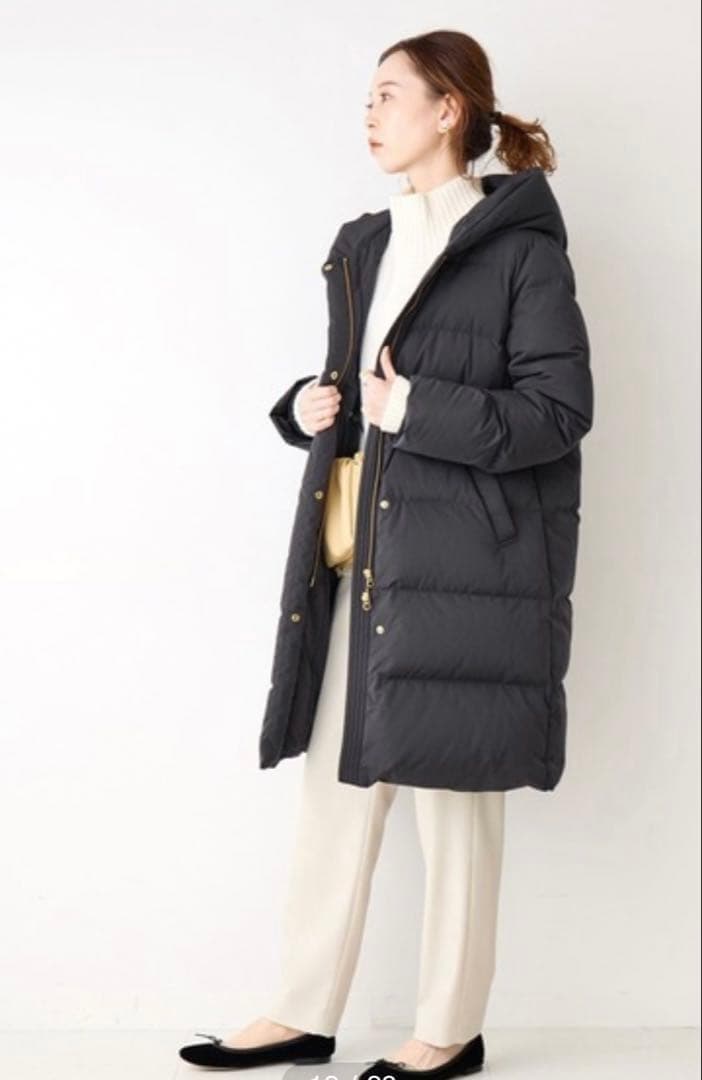 【美品】 IENAイエナ ダウンショールフードコート　ブラック　38 黒