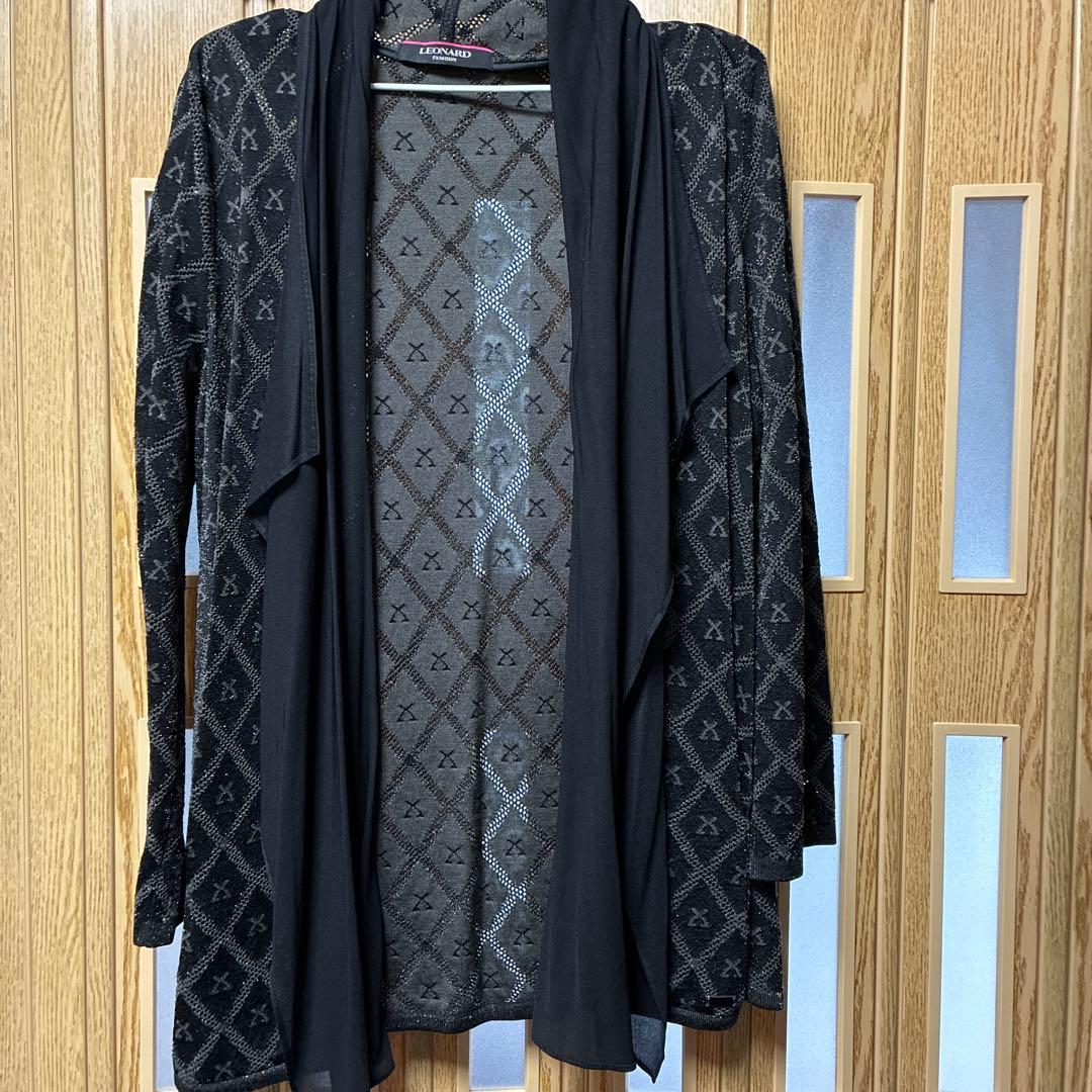 LEONARD FASHION ブラックロングカーディガン　40