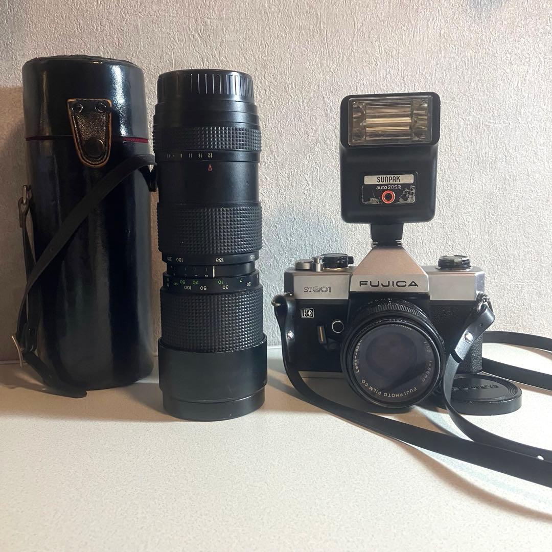 FUJICA 一眼レフフィルムカメラ ST801 + 望遠レンズ + ストロボ