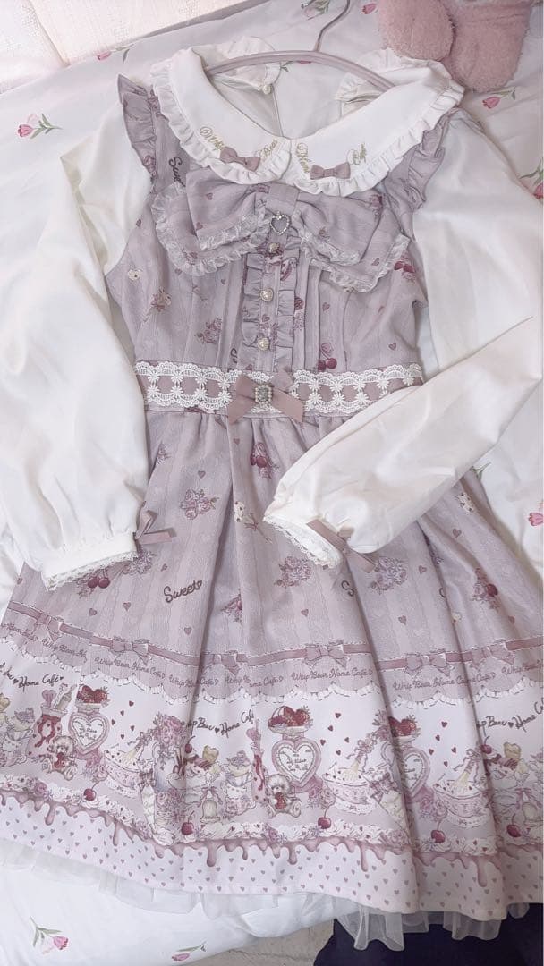 LIZLISA Whip bear  cafe柄　ワンピース