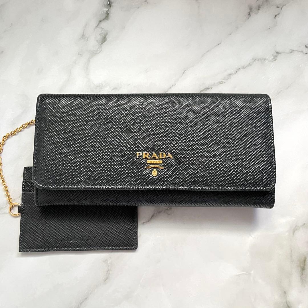 PRADA プラダ サフィアーノ 長財布 フラップ　2つ折り　極美品0119-①