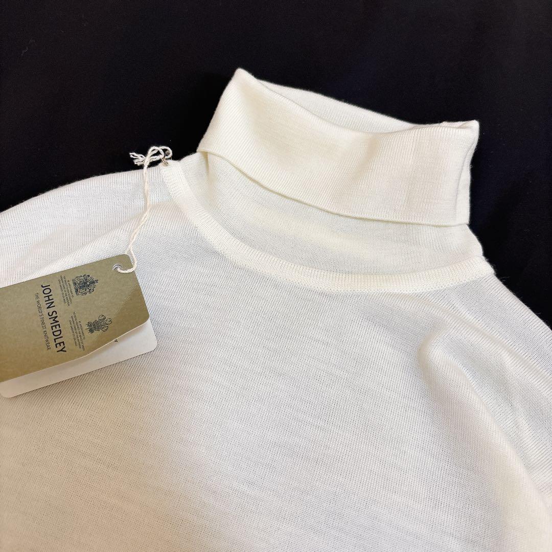タグ付き未使用 ジョンスメドレー メリノウール タートルネックニット ホワイト