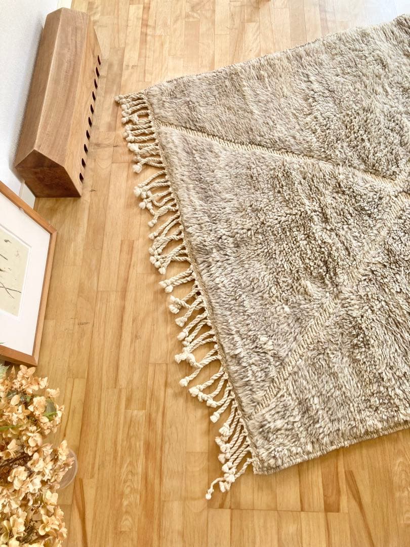 【モロッコ直輸入】新品 上質ベニワレングレージュラグ　即購入OK