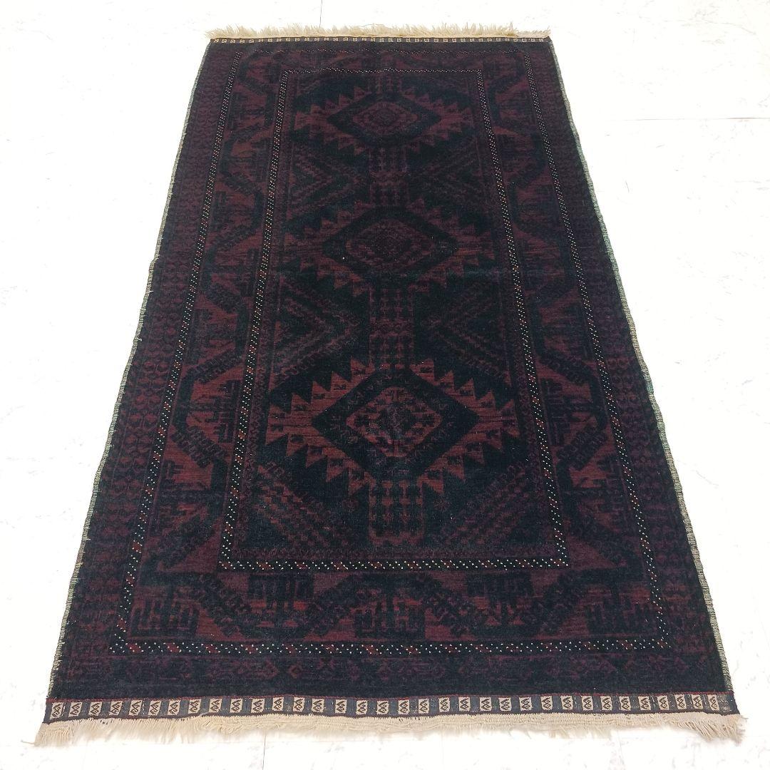 Y2477 トライバルラグ バルーチ 手織り ウール100% 絨毯