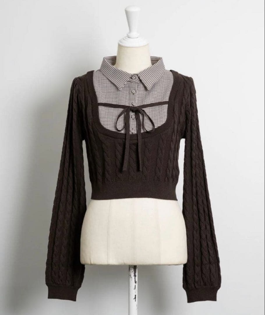 Pium レイヤードケーブル長袖ニット