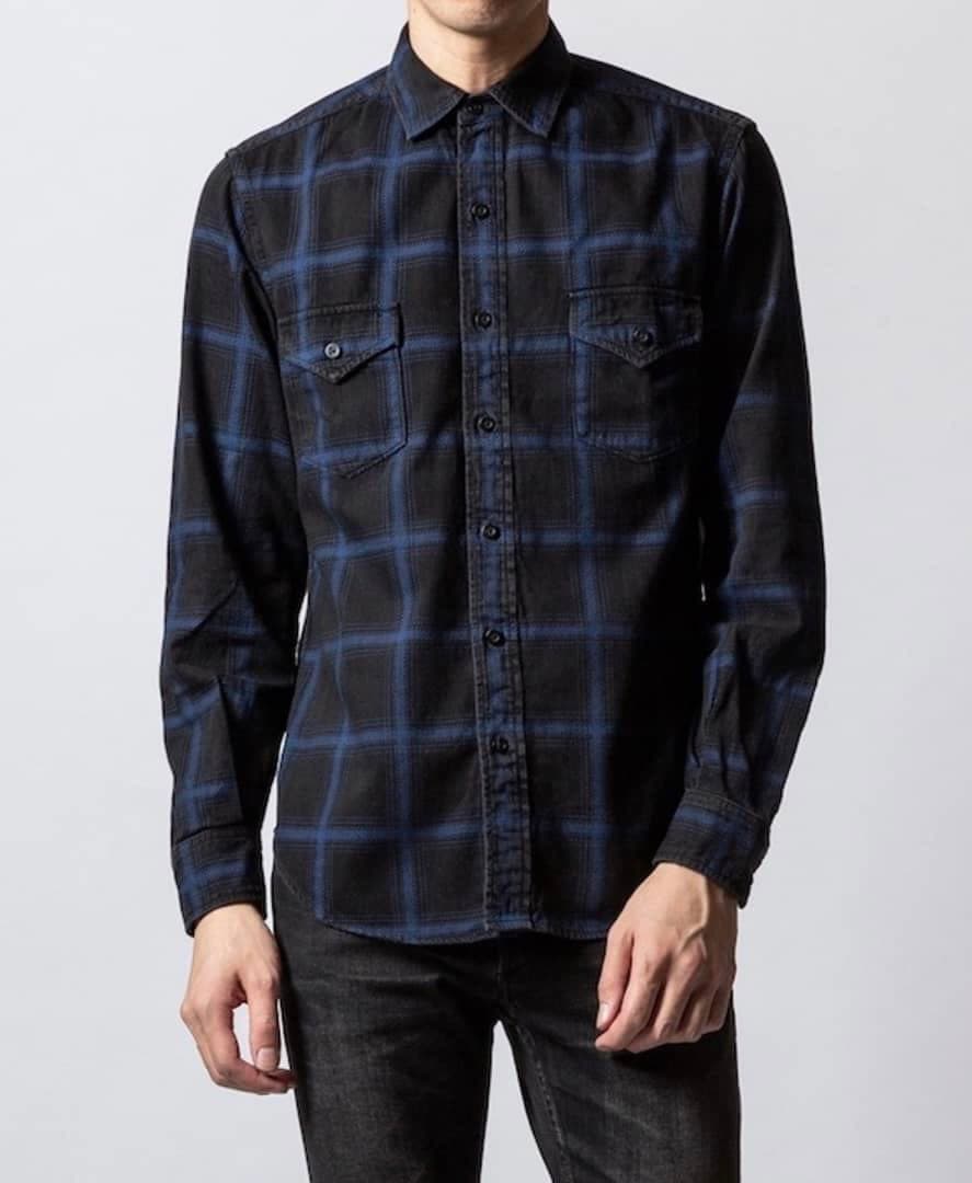 【キムタク愛用ブランド】 マインデニム デニムチェックシャツ Blue サイズ3