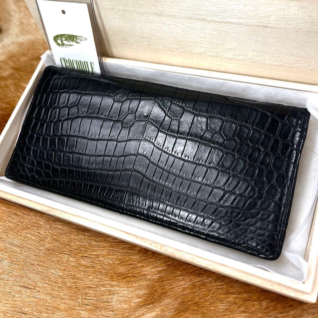 新品同様 定14万 最高峰 ポロサス クロコダイル 無双 長財布 小銭入れ付 黒