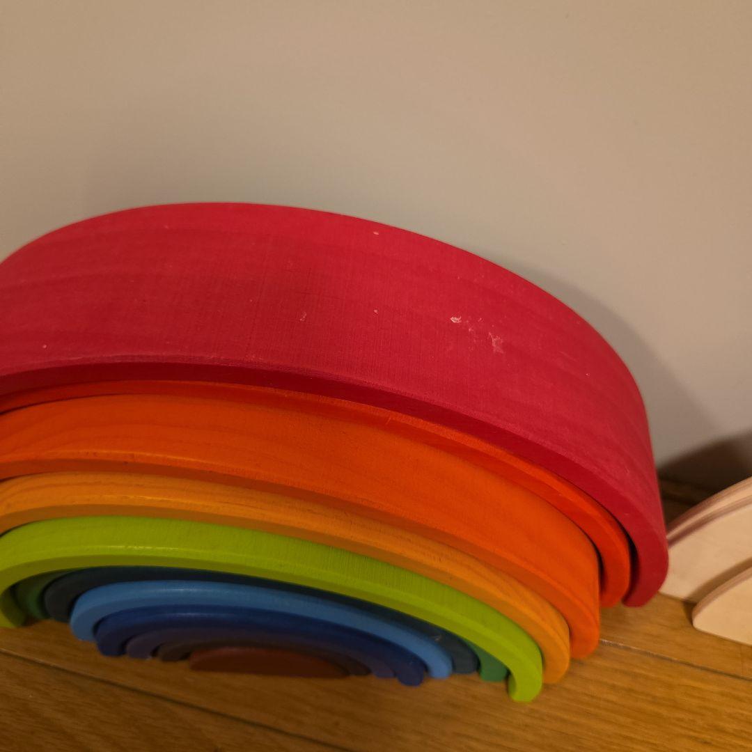 知育玩具　アーチレインボー 原色　虹.半円盤セット　木のおもちゃ