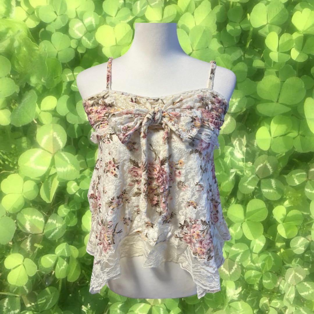 LIZLISA 旧タグ 希少 00s 花柄リボン付きレースキャミソール