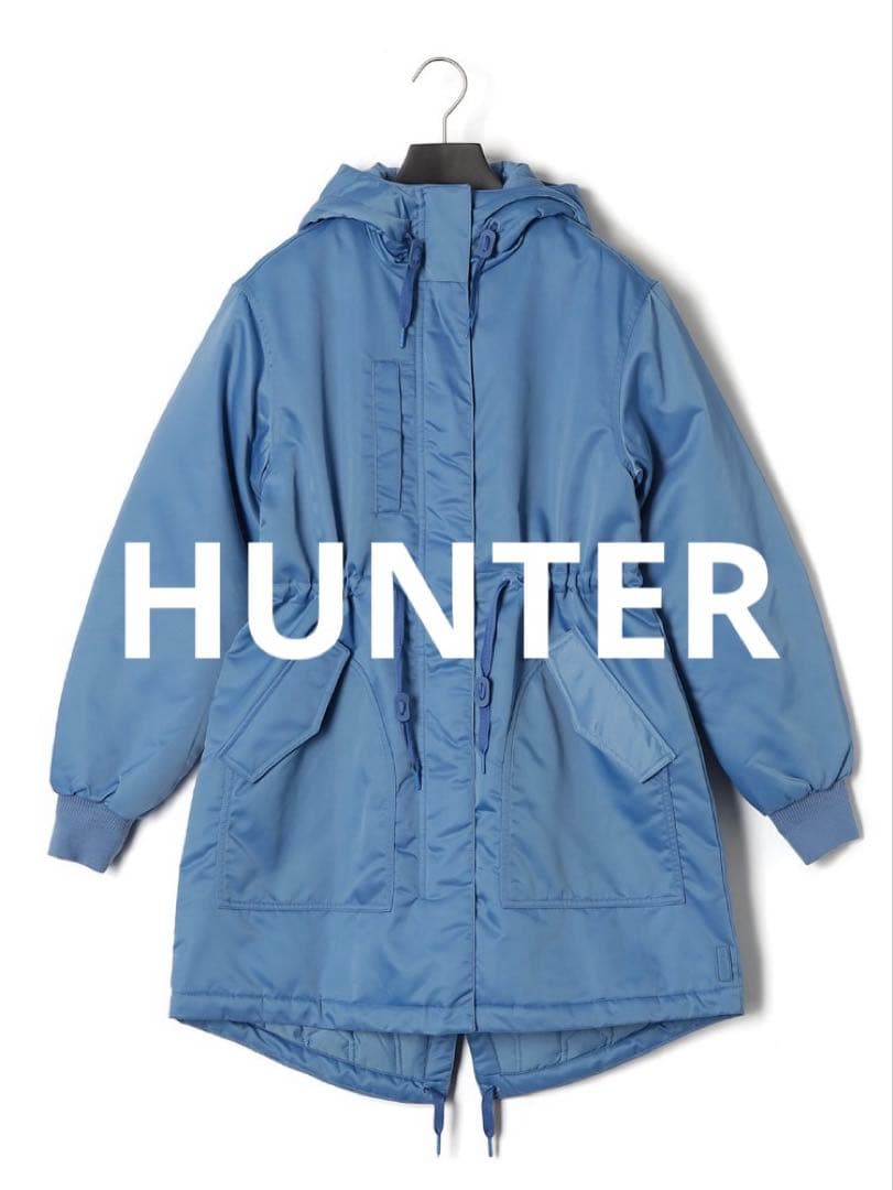 【HUNTER】フード付きブルーロング エコダウンジャケット