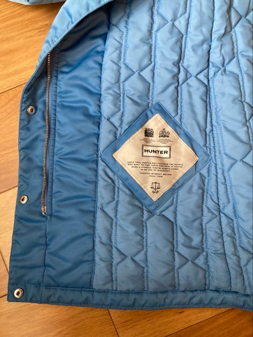 【HUNTER】フード付きブルーロング エコダウンジャケット
