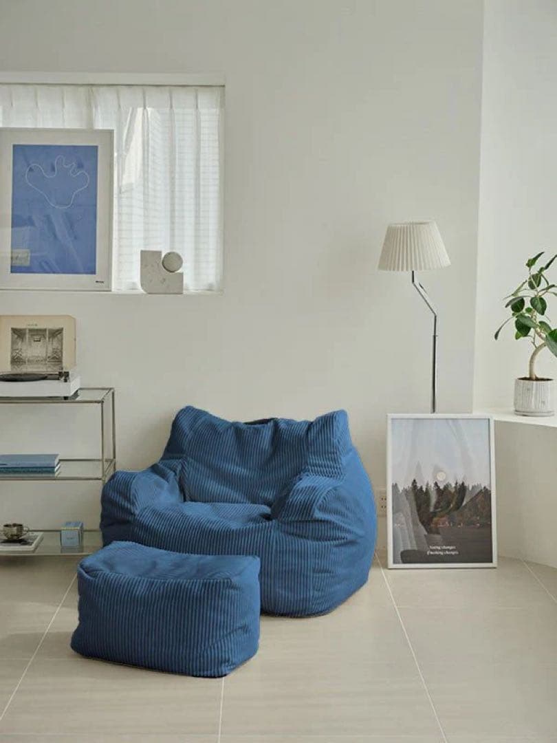 HUGME LOOSY 1人掛けビーズソファ+オットマン ネイビー