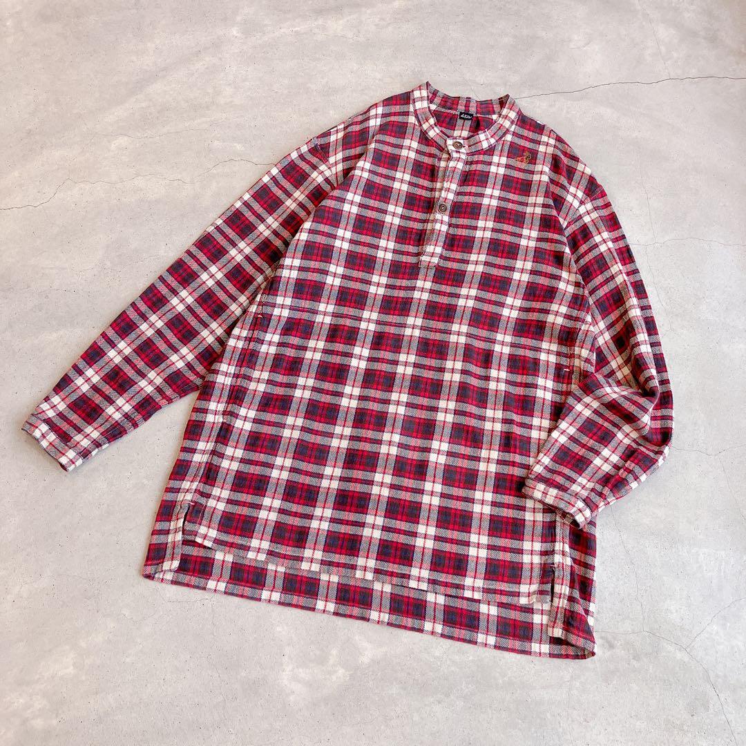 美品✦ฺ45R インドネルの908イージーシャツ　赤　チェックシャツ　ネルシャツ