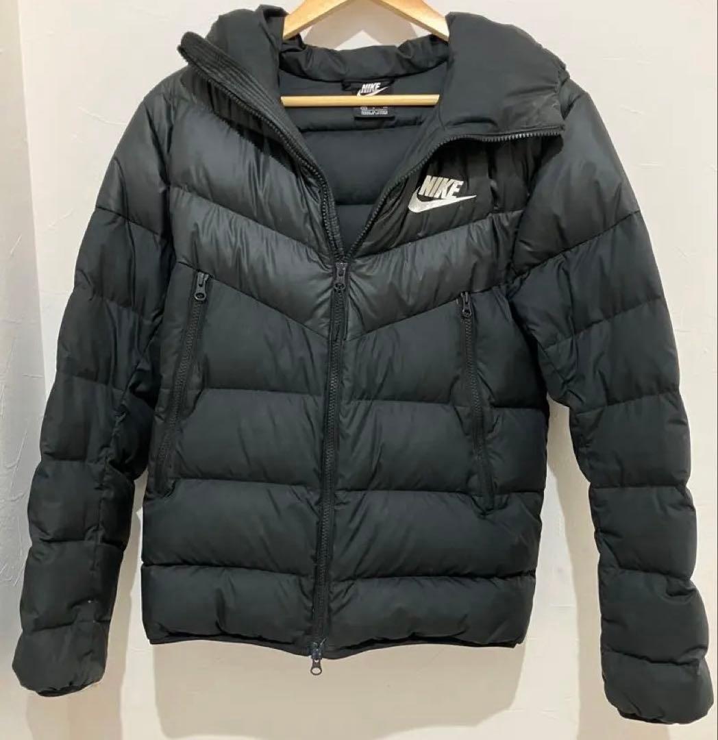 【美品】【無加工】正規品NIKEフード付き ブラックダウンジャケット S