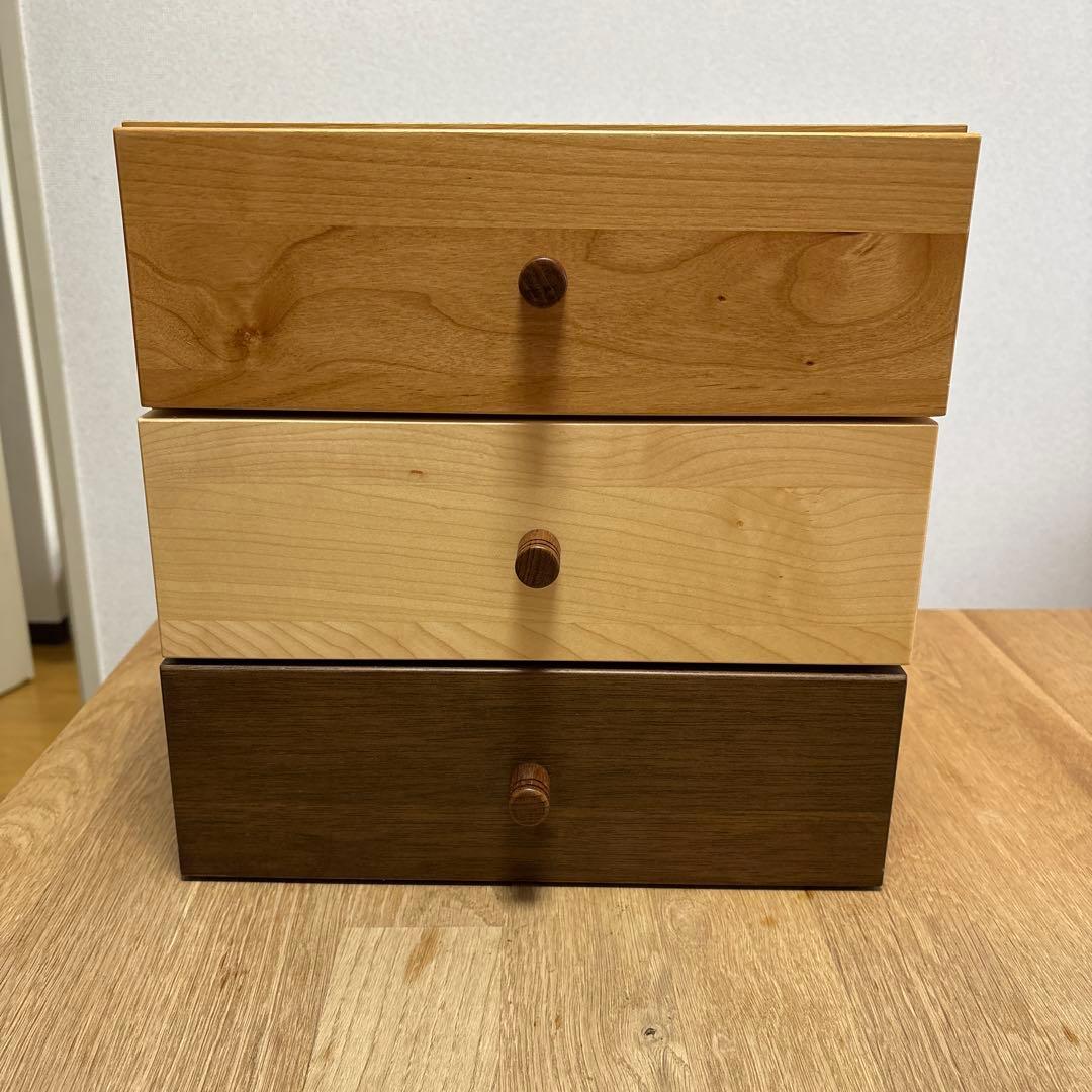 マルヨシ民芸家具　天然木　引き出しボックス　卓上収納 引き出し収納 三段