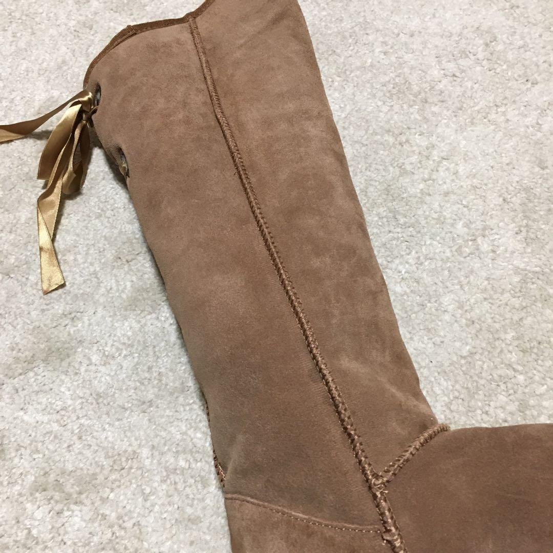 emu ♫ ニーハイ ムートンブーツ キャメル ブラウン 25cm W8 リボン