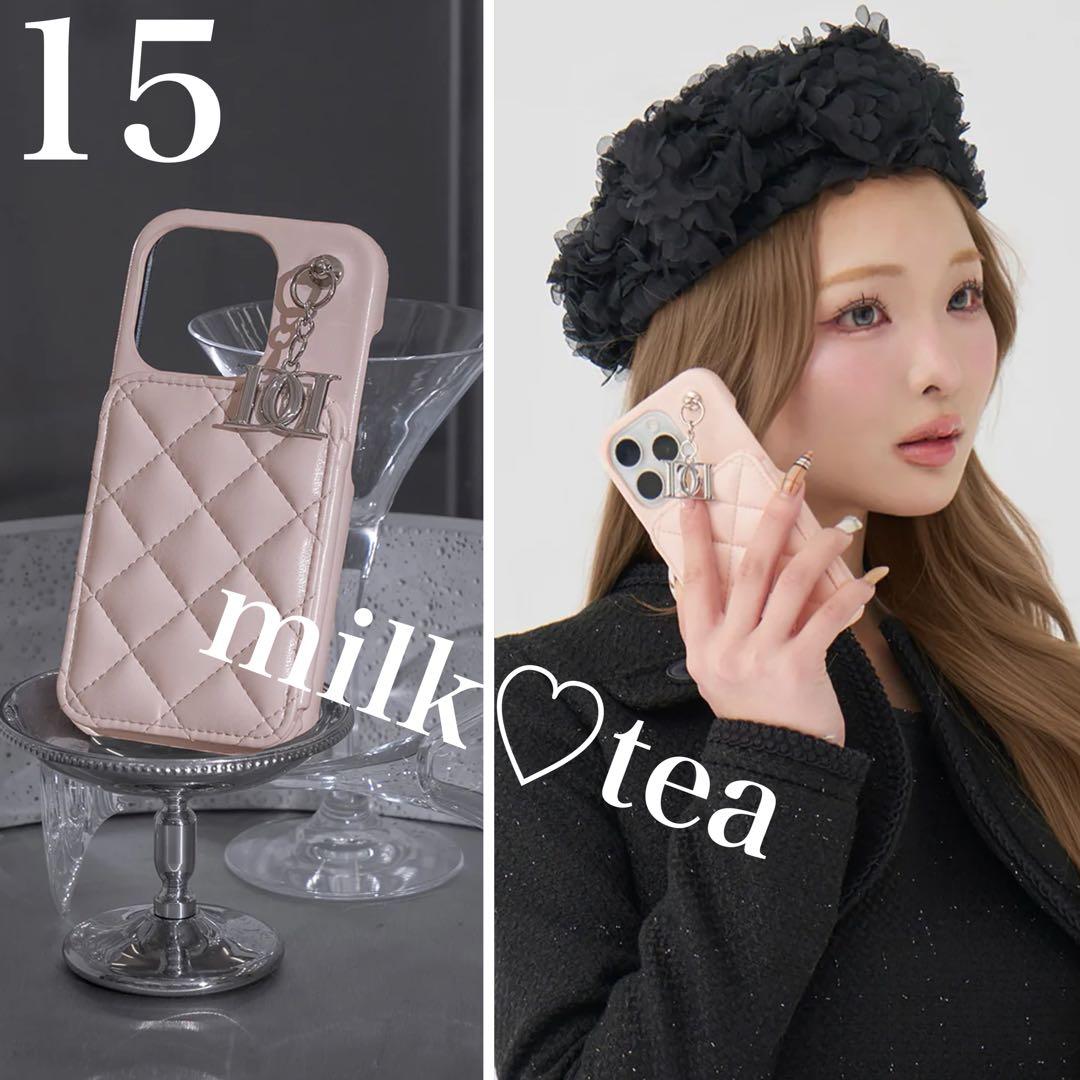 キルティングミラーDDチャームiPhoneケース iPhone15 15 ピンク