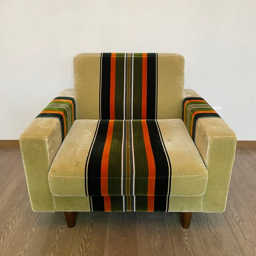昭和レトロ ストライプ柄モケットソファ ミッドセンチュリー