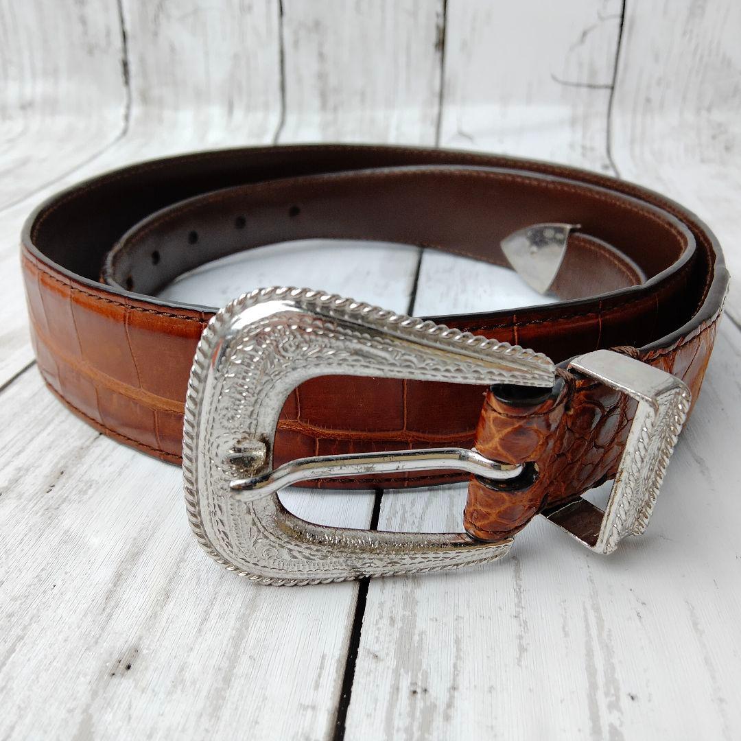 ブルネロクチネリ【クロコレザー】ベルト　ブラウン系　極上レザー　シルバー金具