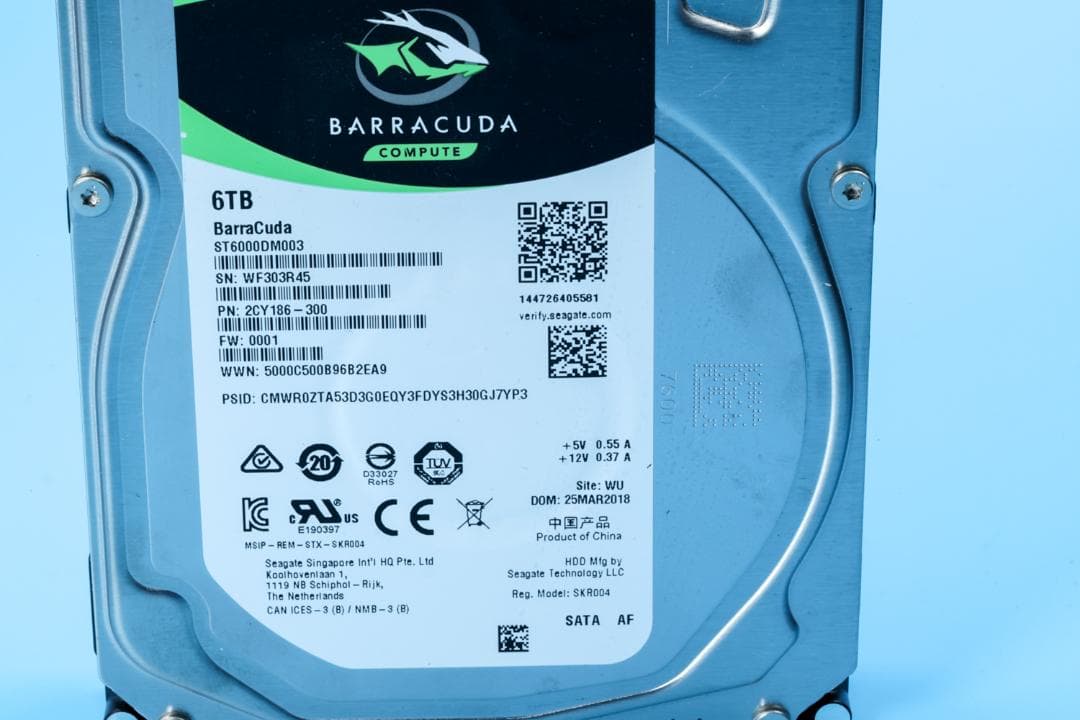 Seagate Barracuda 6TB 内蔵型HDD（使用時間少）