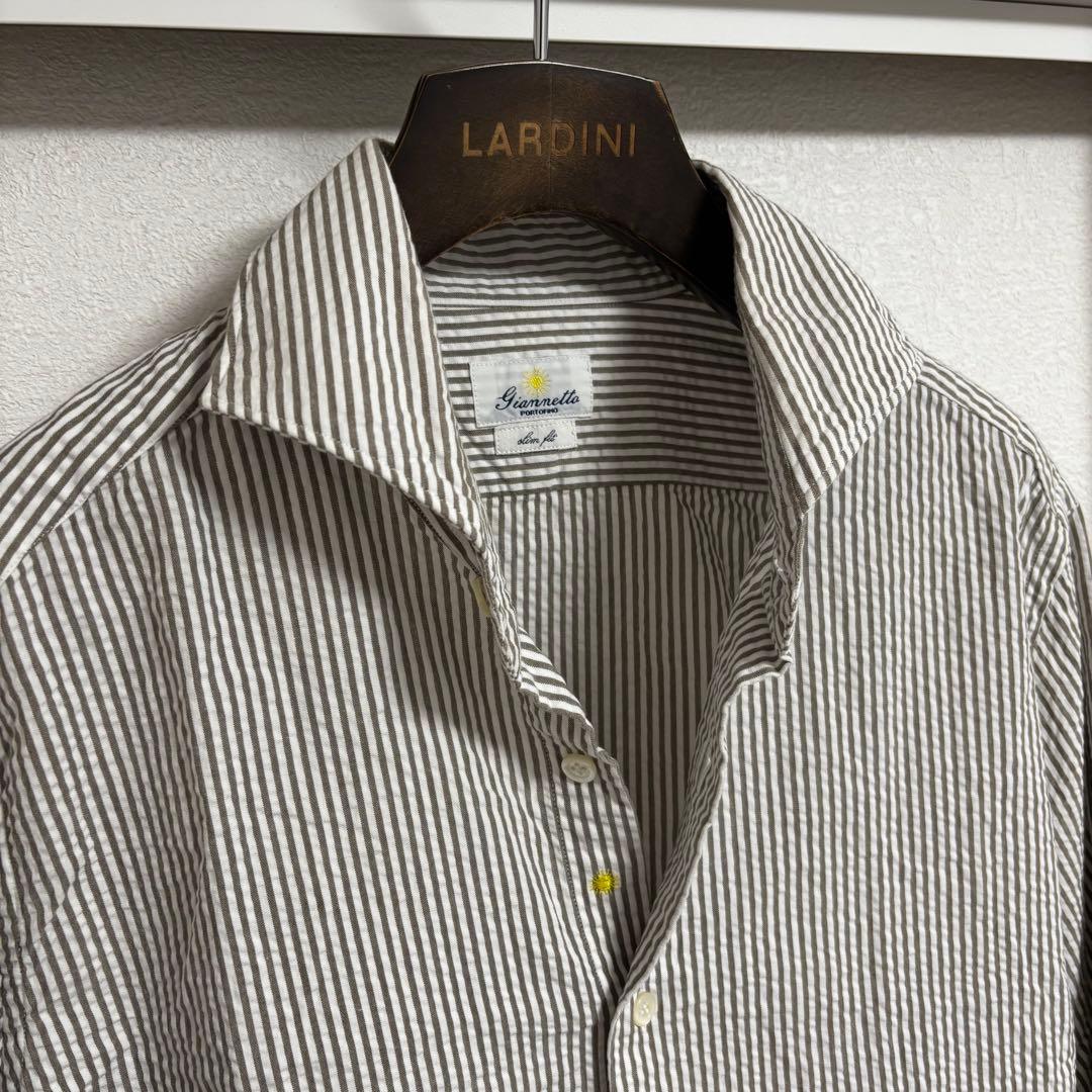 Giannetto ホリゾンタルカラーシアサッカーシャツ L