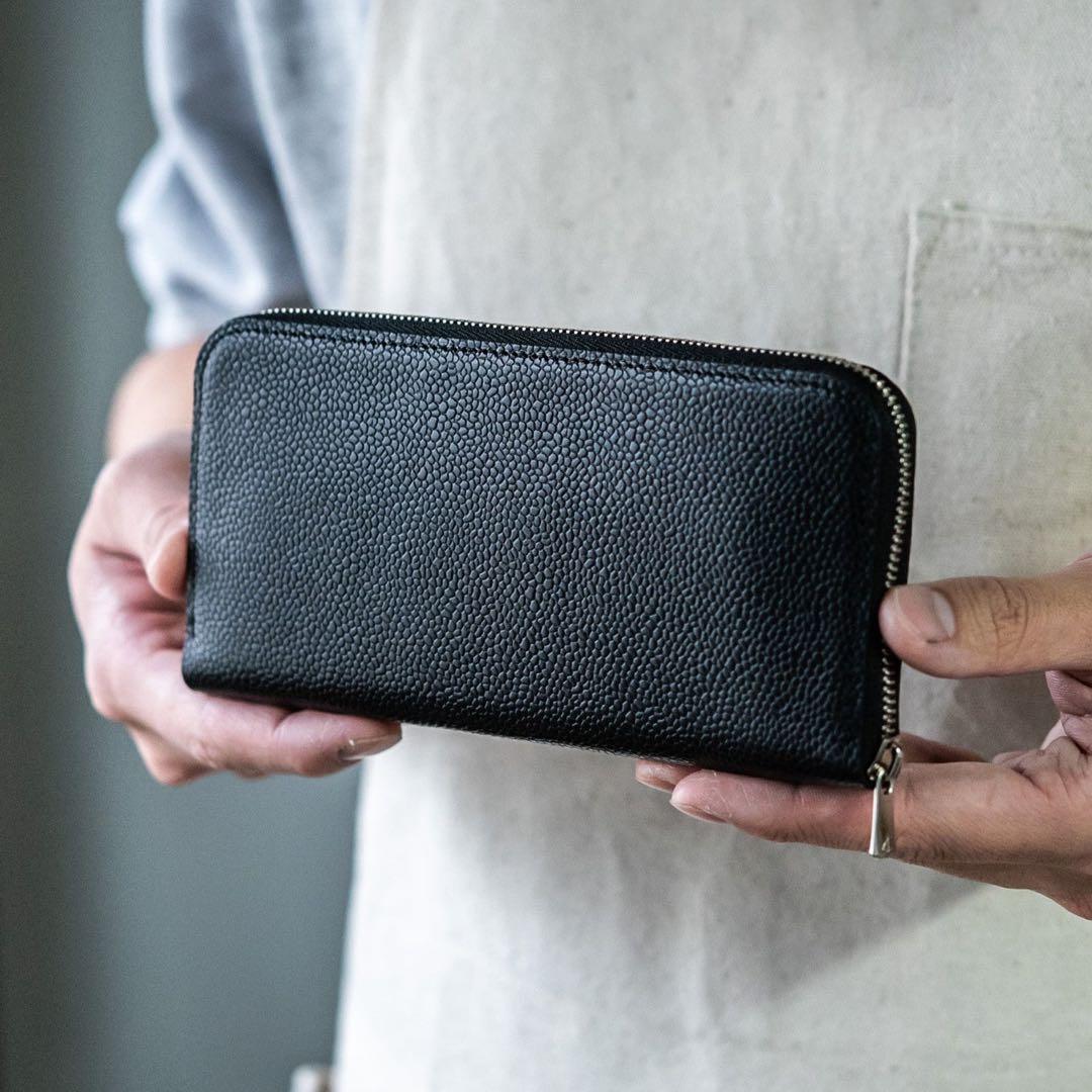 【日曜限定価格！】SINSIN バタール キャビアスキンレザー 黒 新進工房