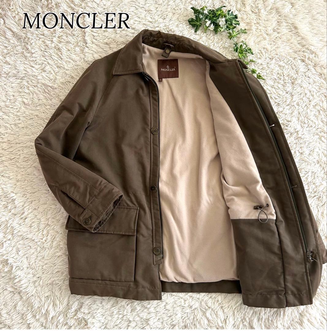 モンクレール　裏地ボア　茶タグ　ステンカラーコート　ロゴボタン