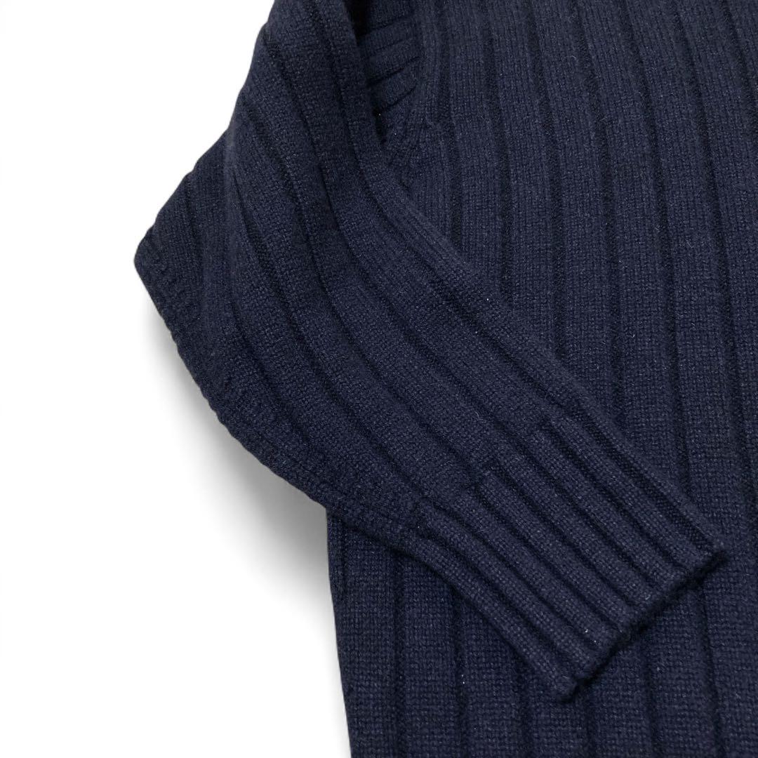 【定価9.8万】ebure カシミヤ100% リブタートルネックニット ネイビー