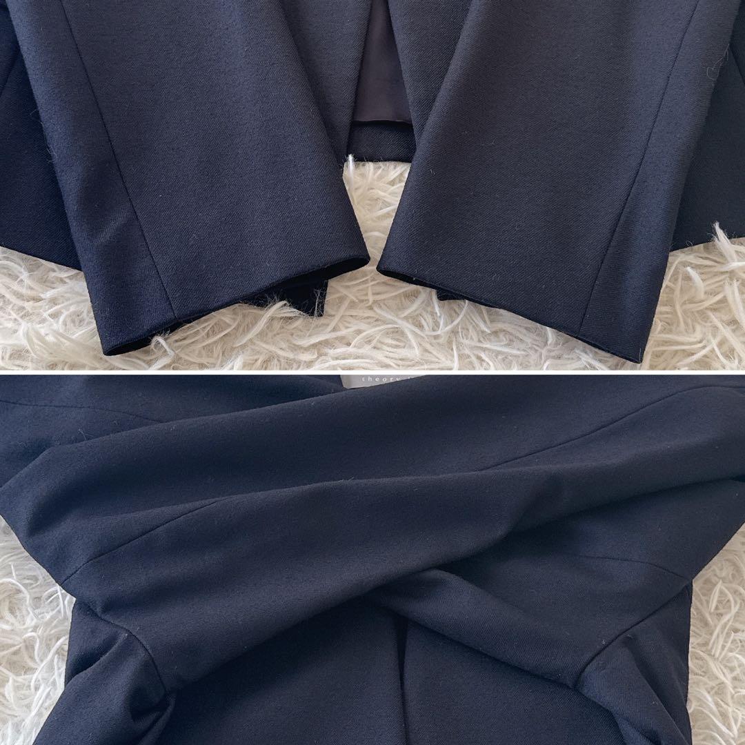 近年 セオリーリュクス✨ノーカラー パンツスーツ セットアップ 濃紺 40 38