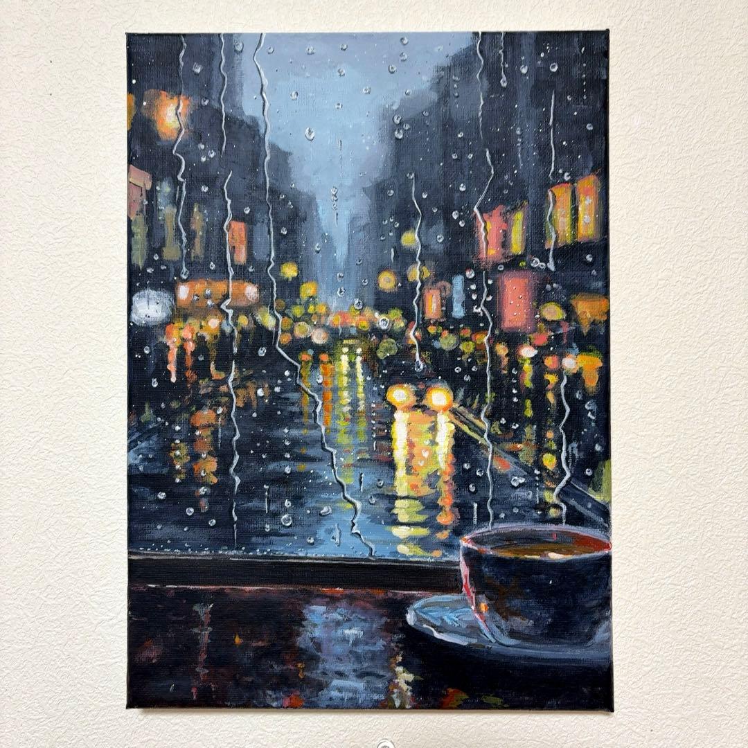 【ちょび作品】雨の街｜#外は雨シリーズ｜F4サイズ ｜風景画｜