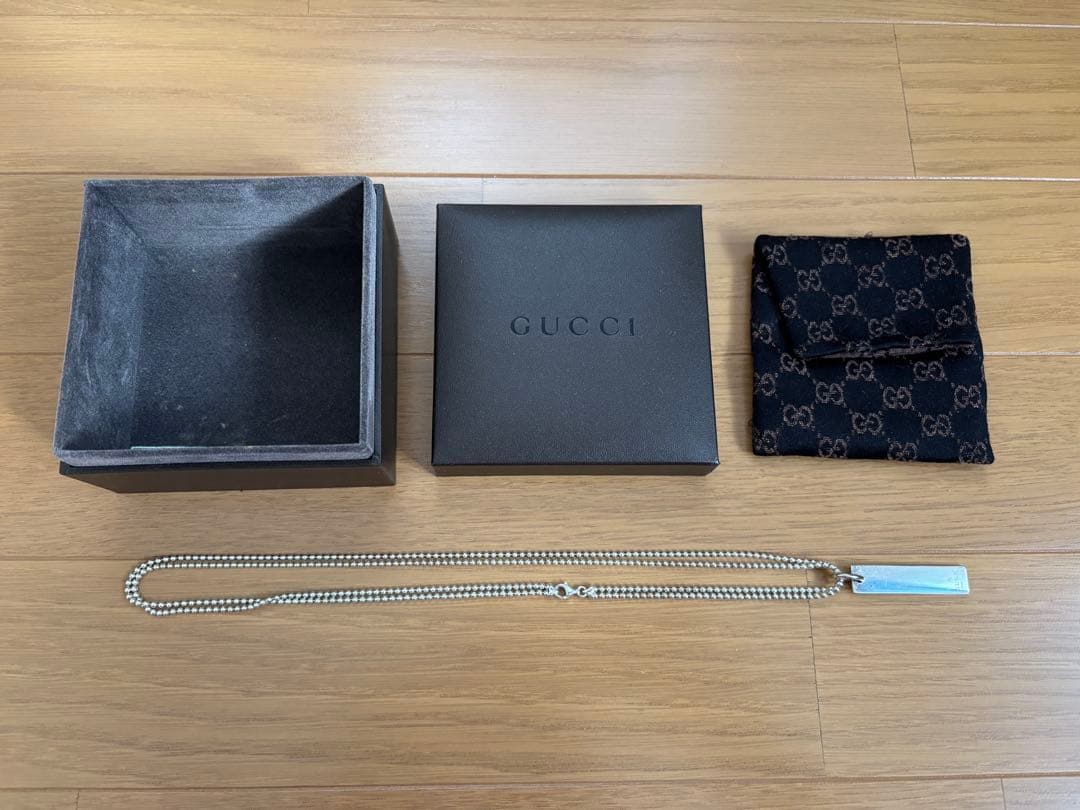 【中古】GUCCI ロゴプレート ネックレス ダブルボールチェーン