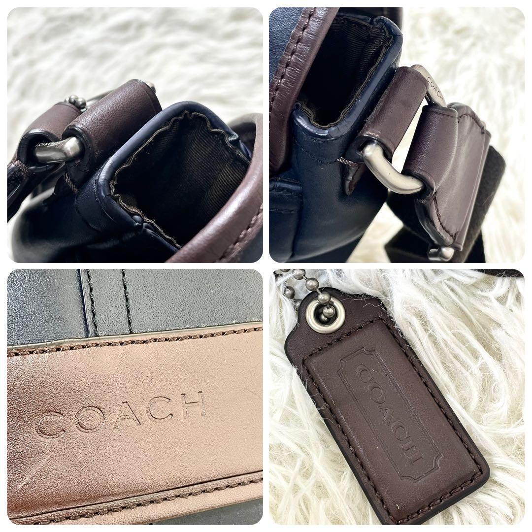 コーチ　COACH ショルダーバッグ　レザー　ネイビー　ブラウン　斜め掛け