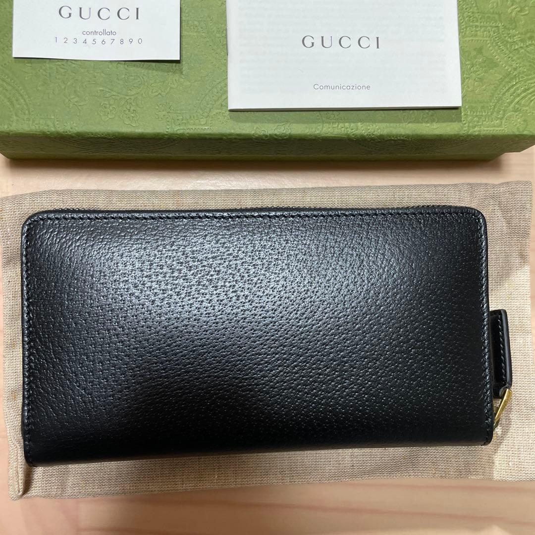 GUCCI 黒 レザー 長財布 GGロゴ付き