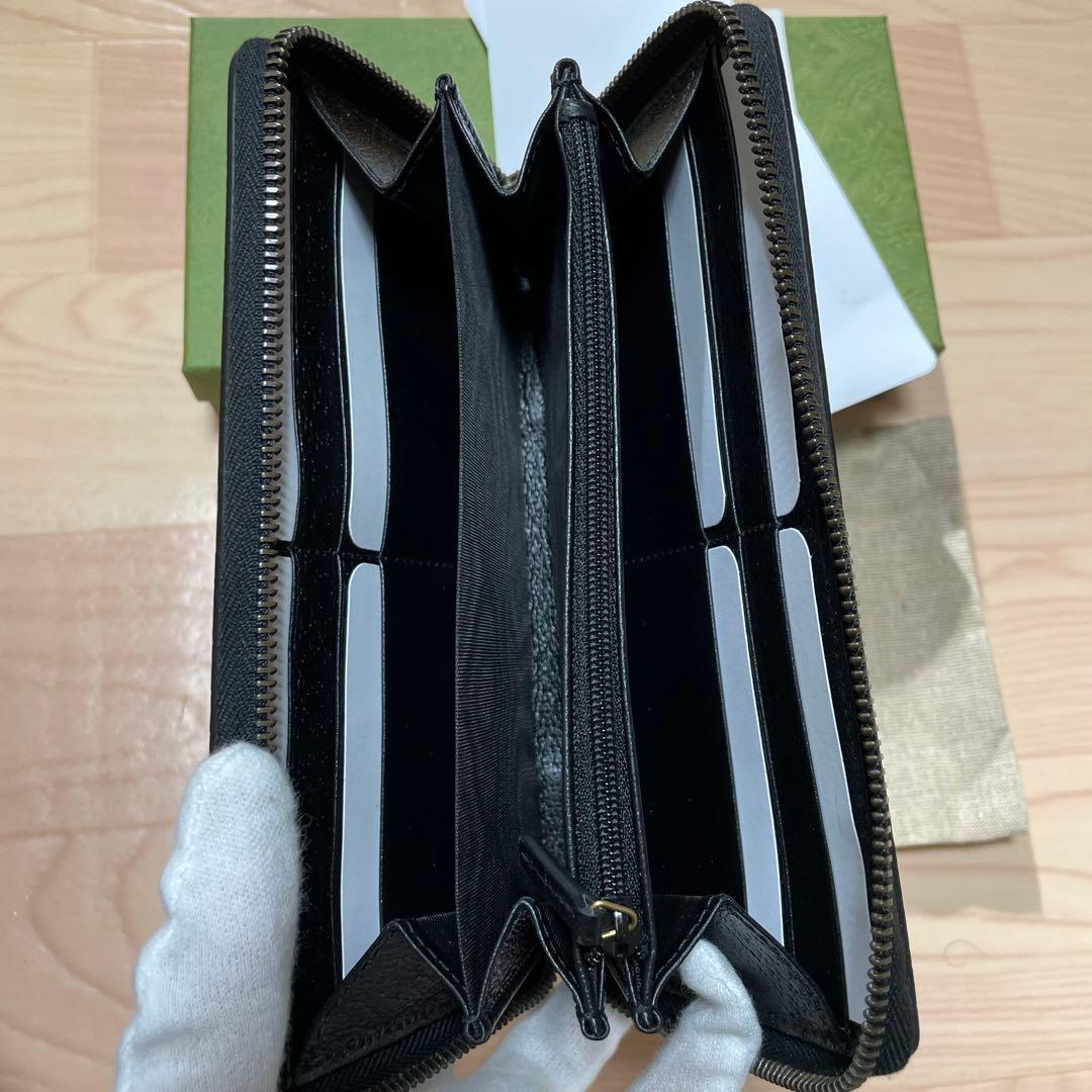 GUCCI 黒 レザー 長財布 GGロゴ付き