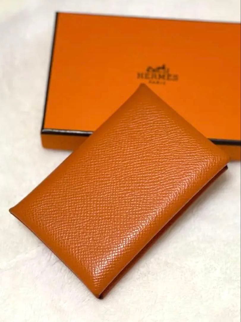 【✨極美品✨】HERMES カルヴィ レザー 名刺入れ（オレンジ）