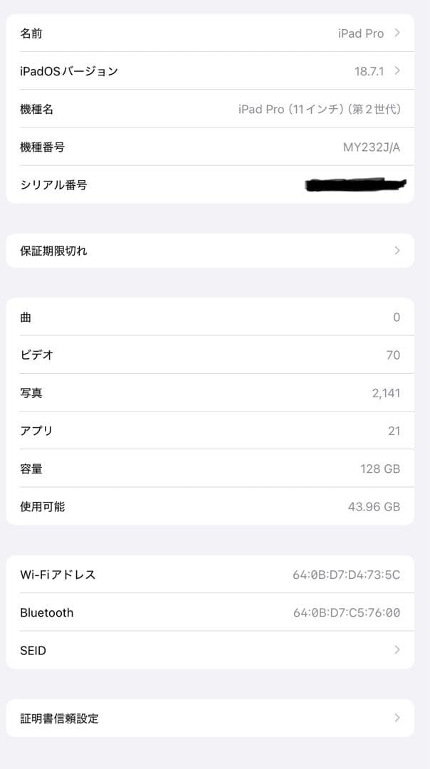 iPad Pro 11インチ　第二世代　Wi-Fi