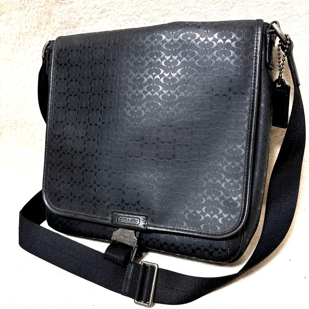美品⭐️COACH ブラック メッセンジャーバッグ レザー　PVC サイズ調節