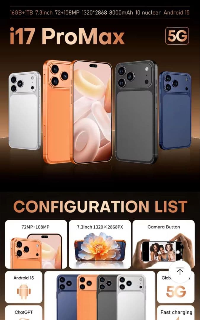 未使用 ホワイトスマートフォン 3カメラ