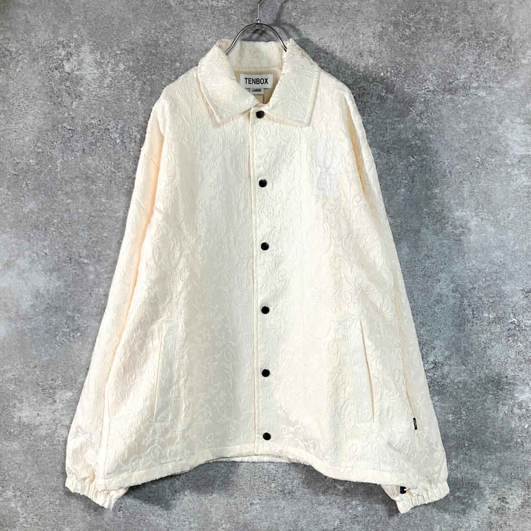 TENBOX コーチジャケット　アイボリー　総柄 草　刺繍　バックロゴ