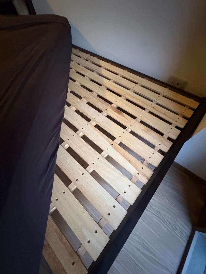 【本日までの掲載】無印良品ダークブラウンセミダブルベッド※マットレスなし