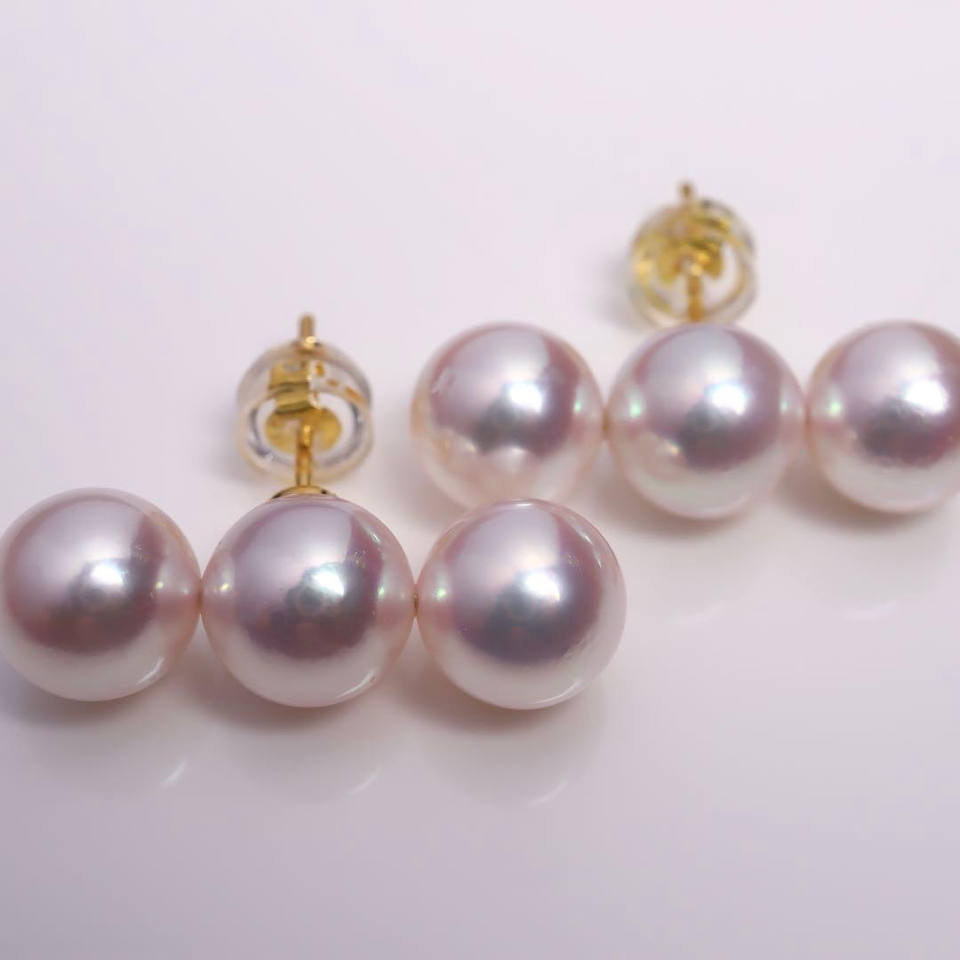 高グレード あこや真珠 ピアス あこやパール ピアス 3連ピアス 3連パール