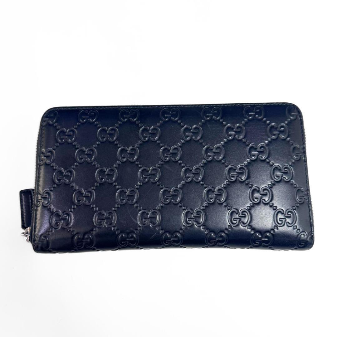 GUCCI グッチシマ レザー ラウンドファスナー 長財布 ブラック