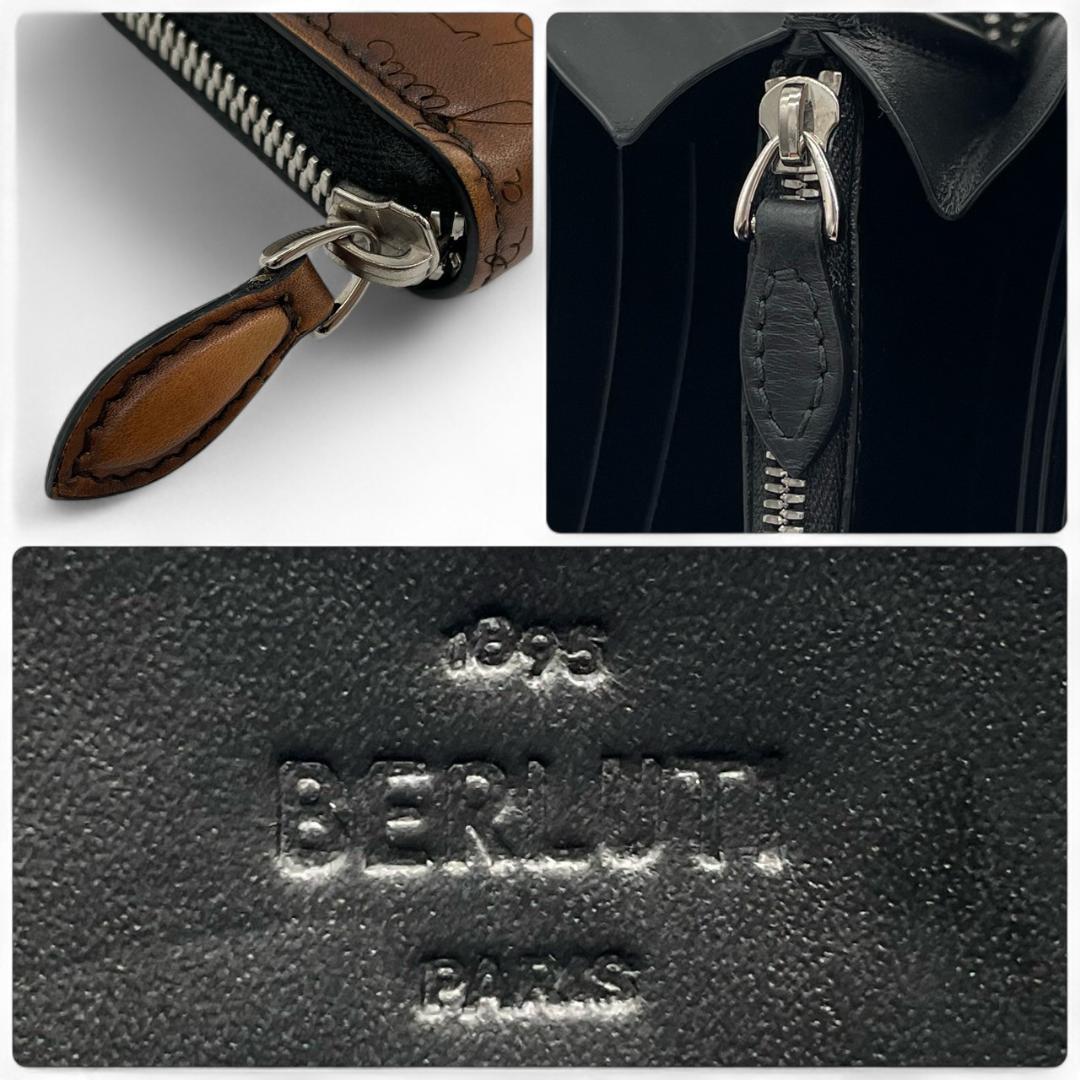 Y【超極美品】ベルルッティ イタウバ カリグラフィ ラウンドファスナー ブラウン