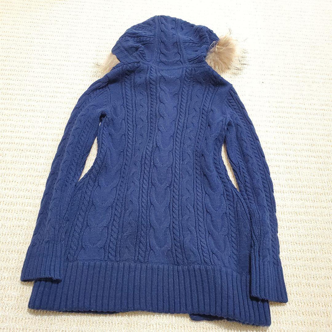 美品✨バーバリーブルーレーベル ファー付きネイビー ケーブル編み コートダッフル