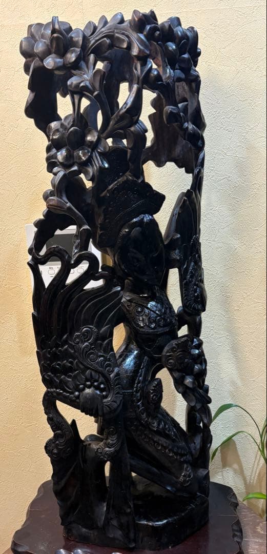 黒檀 木彫 細密彫刻 女神 83cm 大型 バリ　木彫　アジアン　ラマーヤナ神話