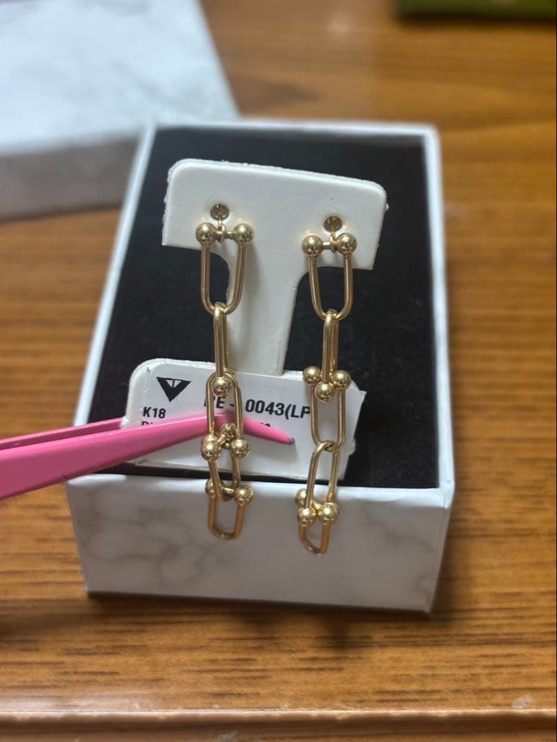 K18 ゴールド リンクチェーン ピアス