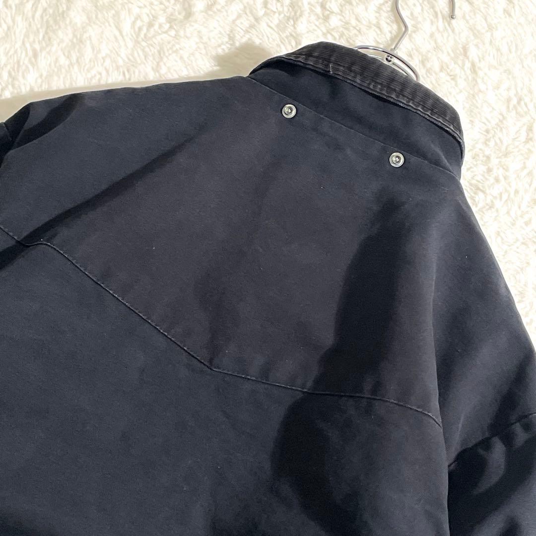 80s　USA製　サンタフェジャケット　ブラック　L　企業ロゴ　襟コーデュロイ